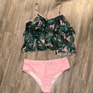 Pink Tropical Tankini Swim Set